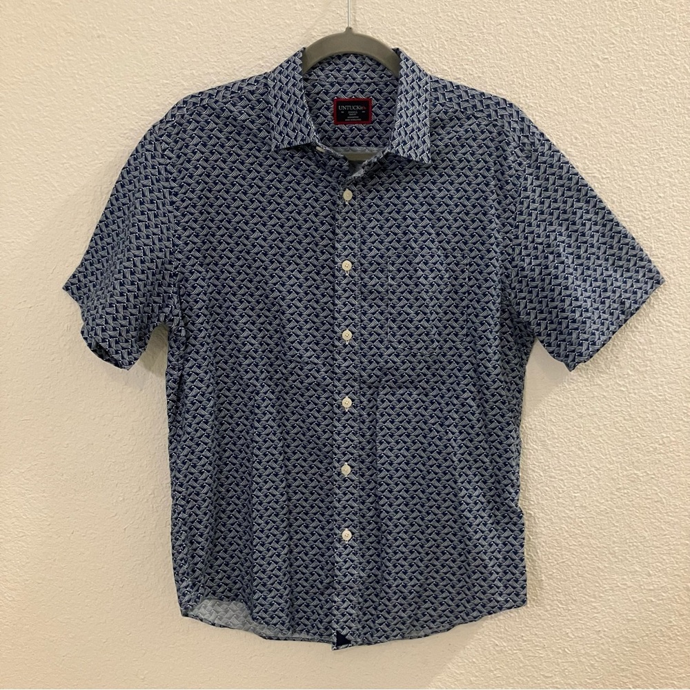UNTUCKit Navy Wave Button Down Shirt